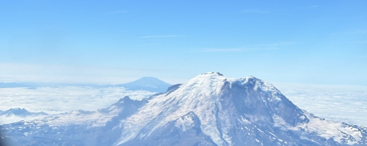View of Mt. Rainier from an airplane window